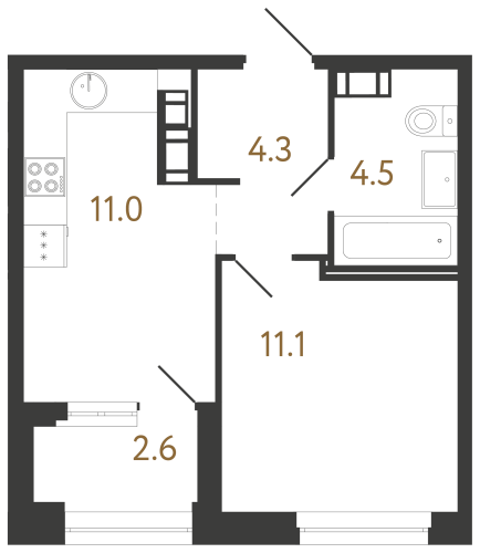1-комнатная квартира, 30.9 м²; этаж: 8 - купить в Санкт-Петербурге