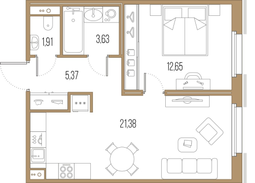 1-комнатная квартира, 44.94 м²; этаж: 7 - купить в Санкт-Петербурге