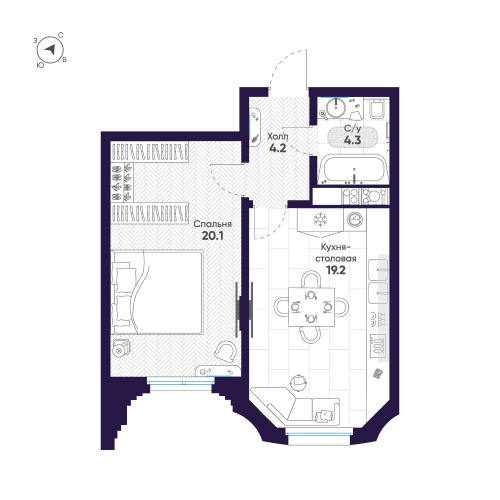 1-комнатная квартира № в: Мариинка Deluxe: 47.8 м²; этаж: 5 - купить в Санкт-Петербурге