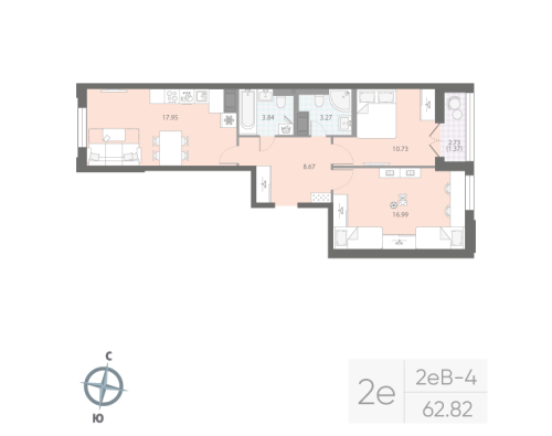 2-комнатная квартира, 62.82 м²; этаж: 7 - купить в Санкт-Петербурге