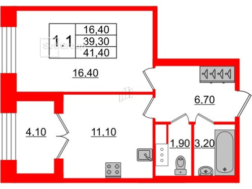 1-комнатная квартира №28к2 в: GRAND VIEW: 39.3 м²; этаж: 8 - купить в Санкт-Петербурге