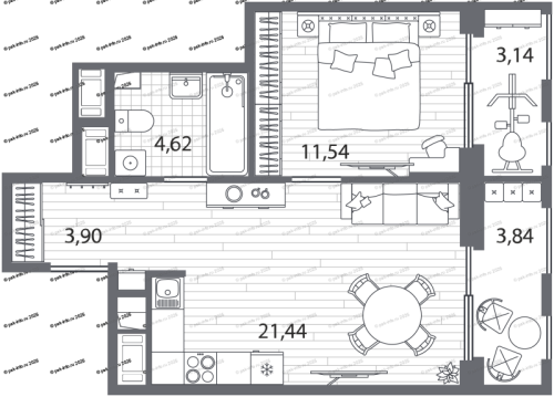 2-комнатная квартира, 65.19 м²; этаж: 7 - купить в Санкт-Петербурге