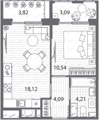 1-комнатная квартира, 38.19 м²; этаж: 7 - купить в Санкт-Петербурге