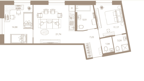 2-комнатная квартира, 65.3 м²; этаж: 7 - купить в Санкт-Петербурге