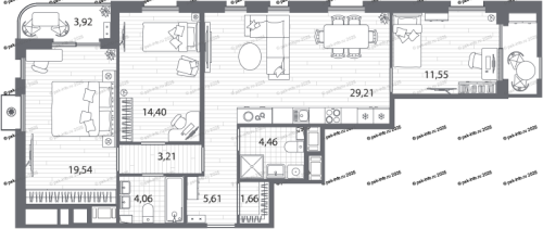 2-комнатная квартира №60 в: «Ассамблея»: 70.88 м²; этаж: 7 - купить в Санкт-Петербурге