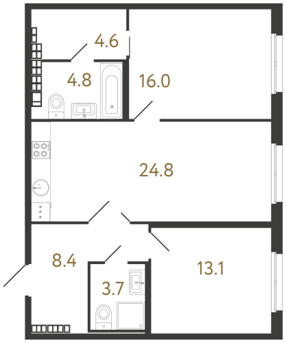 2-комнатная квартира, 75.4 м²; этаж: 8 - купить в Санкт-Петербурге
