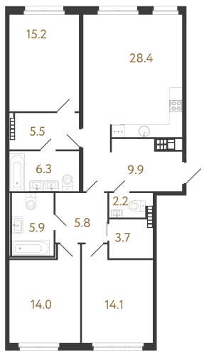 3-комнатная квартира, 111 м²; этаж: 7 - купить в Санкт-Петербурге