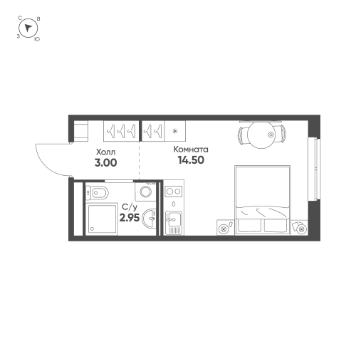 1-комнатная квартира, 20.45 м²; этаж: 16 - купить в Санкт-Петербурге