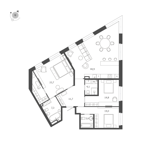3-комнатная квартира №47 в: ЛДМ: 129.8 м²; этаж: 5 - купить в Санкт-Петербурге