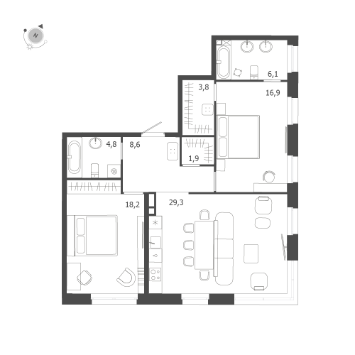 2-комнатная квартира, 89.6 м²; этаж: 4 - купить в Санкт-Петербурге