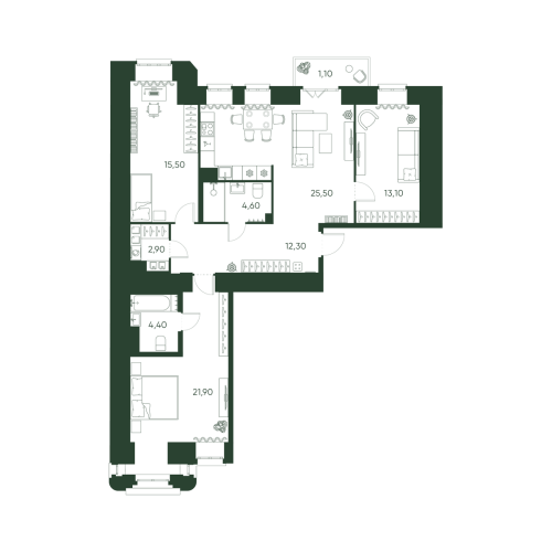 3-комнатная квартира, 101.3 м²; этаж: 4 - купить в Санкт-Петербурге