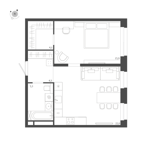 1-комнатная квартира, 51.8 м²; этаж: 4 - купить в Санкт-Петербурге