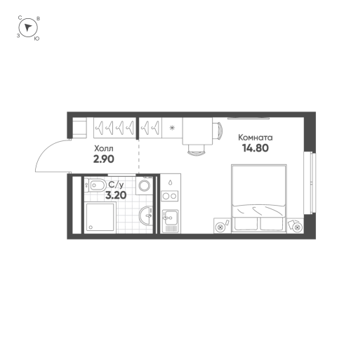 1-комнатная квартира №13 в: Avenue Apart Pulkovo: 20.9 м²; этаж: 6 - купить в Санкт-Петербурге