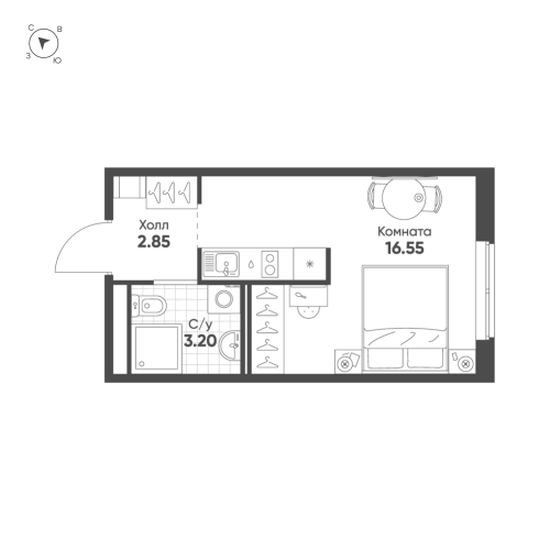 1-комнатная квартира №13 в: Avenue Apart Pulkovo: 22.6 м²; этаж: 11 - купить в Санкт-Петербурге