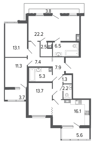 4-комнатная квартира, 109.5 м²; этаж: 8 - купить в Санкт-Петербурге