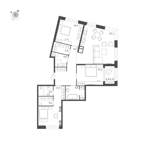 3-комнатная квартира, 118.6 м²; этаж: 8 - купить в Санкт-Петербурге