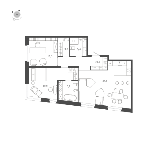 2-комнатная квартира №47 в: ЛДМ: 97 м²; этаж: 7 - купить в Санкт-Петербурге