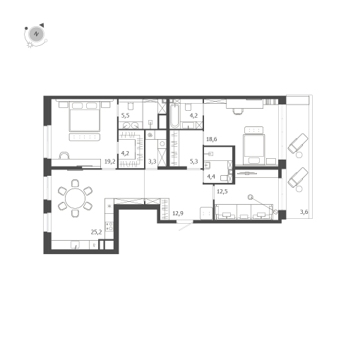 3-комнатная квартира №47 в: ЛДМ: 118.9 м²; этаж: 9 - купить в Санкт-Петербурге
