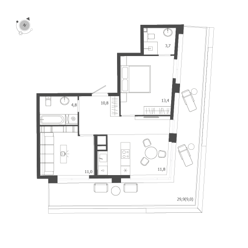 2-комнатная квартира, 64.5 м²; этаж: 9 - купить в Санкт-Петербурге
