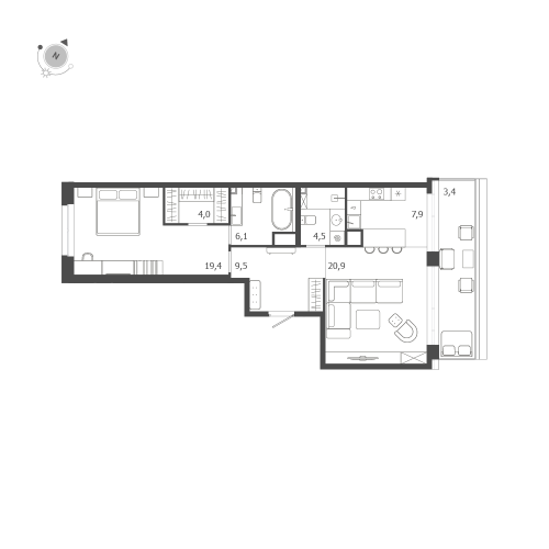 2-комнатная квартира №47 в: ЛДМ: 75.7 м²; этаж: 9 - купить в Санкт-Петербурге