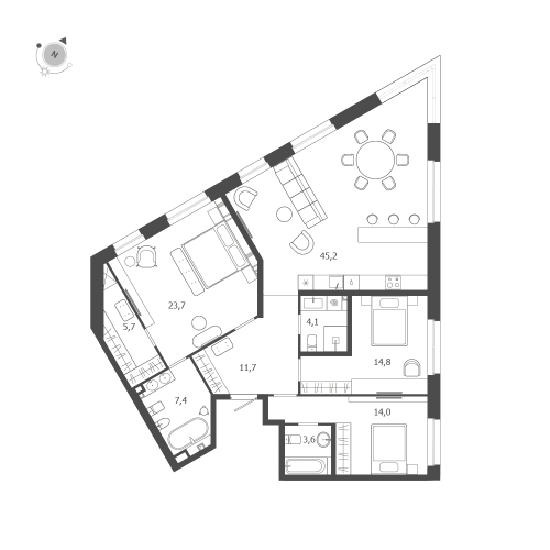 3-комнатная квартира, 130.2 м²; этаж: 3 - купить в Санкт-Петербурге