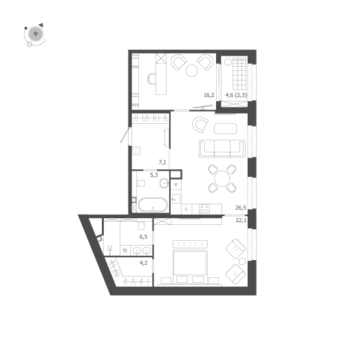 2-комнатная квартира, 90.2 м²; этаж: 6 - купить в Санкт-Петербурге