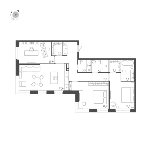 3-комнатная квартира, 116.5 м²; этаж: 3 - купить в Санкт-Петербурге
