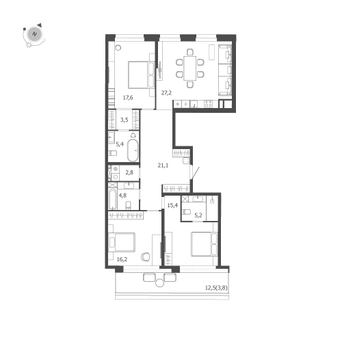 3-комнатная квартира №47 в: ЛДМ: 123 м²; этаж: 9 - купить в Санкт-Петербурге