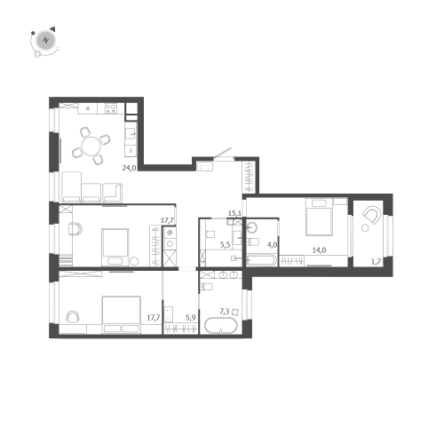3-комнатная квартира, 112.9 м²; этаж: 9 - купить в Санкт-Петербурге