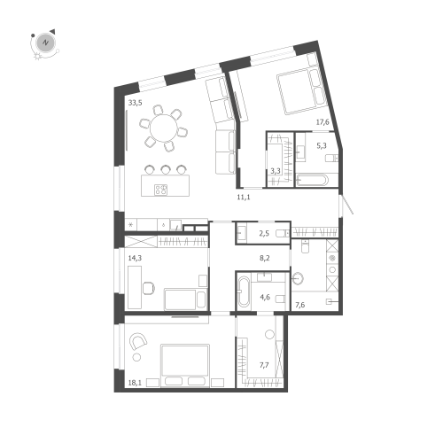 3-комнатная квартира №47 в: ЛДМ: 133.8 м²; этаж: 4 - купить в Санкт-Петербурге