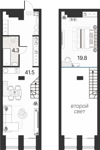 1-комнатная квартира №18 в: Serebro Avenue Apart: 137.1 м²; этаж: 6 - купить в Санкт-Петербурге