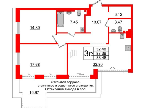 2-комнатная квартира № в: IMPERIAL CLUB: 83.39 м²; этаж: 5 - купить в Санкт-Петербурге