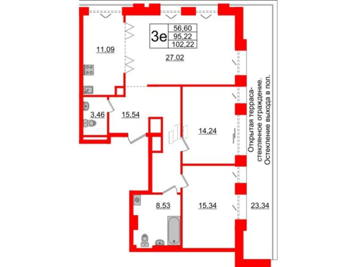 3-комнатная квартира № в: IMPERIAL CLUB: 95.22 м²; этаж: 6 - купить в Санкт-Петербурге