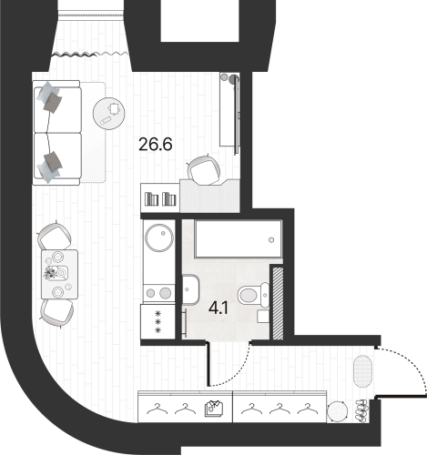 1-комнатная квартира №18 в: Serebro Avenue Apart: 41.2 м²; этаж: 9 - купить в Санкт-Петербурге