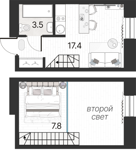 1-комнатная квартира, 28.7 м²; этаж: 6 - купить в Санкт-Петербурге