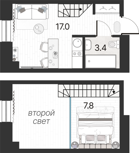 1-комнатная квартира, 28.1 м²; этаж: 6 - купить в Санкт-Петербурге