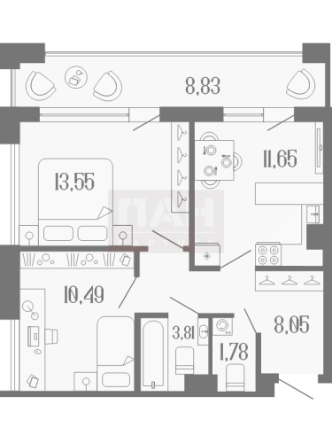 2-комнатная квартира, 53.75 м²; этаж: 4 - купить в Санкт-Петербурге