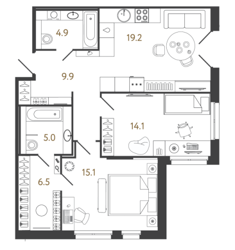 2-комнатная квартира, 74.7 м²; этаж: 1 - купить в Санкт-Петербурге