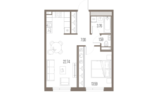 1-комнатная квартира, 48.68 м²; этаж: 10 - купить в Санкт-Петербурге