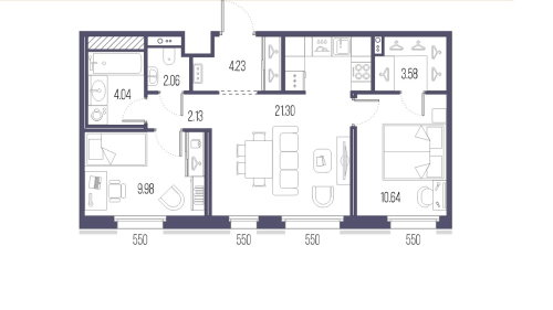 2-комнатная квартира, 57.96 м²; этаж: 7 - купить в Санкт-Петербурге