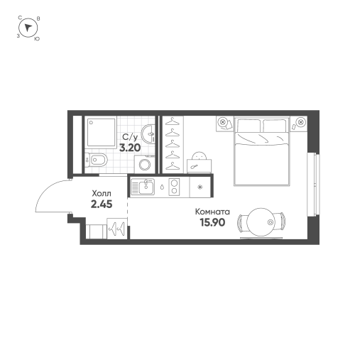 1-комнатная квартира, 21.55 м²; этаж: 10 - купить в Санкт-Петербурге