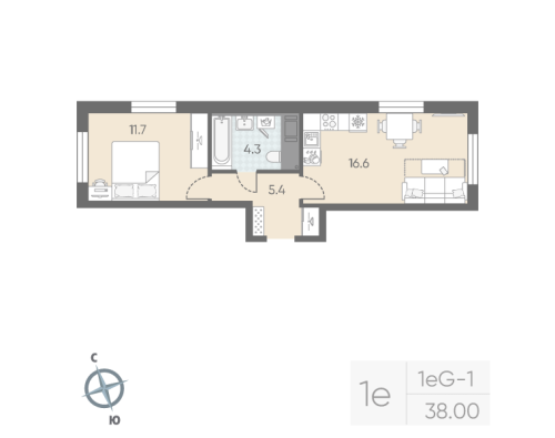 1-комнатная квартира, 38 м²; этаж: 4 - купить в Санкт-Петербурге