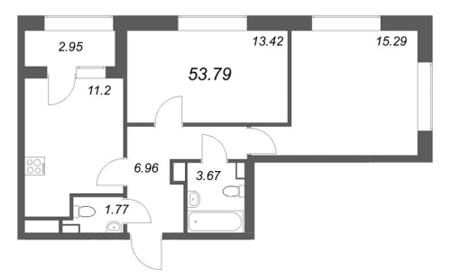 2-комнатная квартира, 53.79 м²; этаж: 2 - купить в Санкт-Петербурге