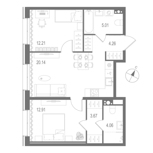2-комнатная квартира, 62.26 м²; этаж: 5 - купить в Санкт-Петербурге