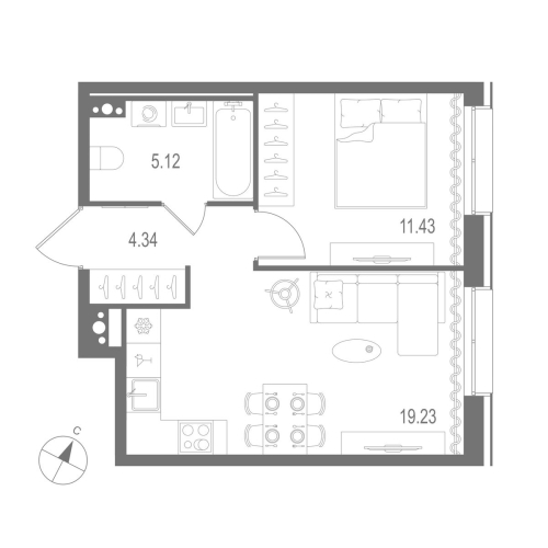1-комнатная квартира, 40.12 м²; этаж: 7 - купить в Санкт-Петербурге