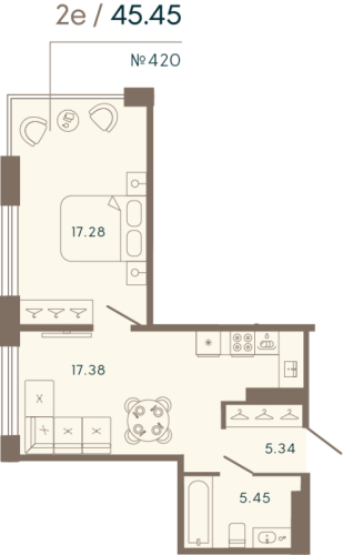 1-комнатная квартира, 45.45 м²; этаж: 7 - купить в Санкт-Петербурге