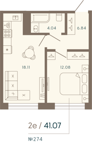 1-комнатная квартира, 41.07 м²; этаж: 7 - купить в Санкт-Петербурге