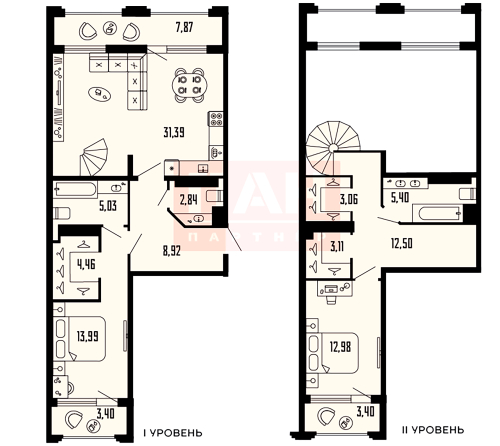 2-комнатная квартира №39 в: «Шепилевский»: 111.02 м²; этаж: 22 - купить в Санкт-Петербурге