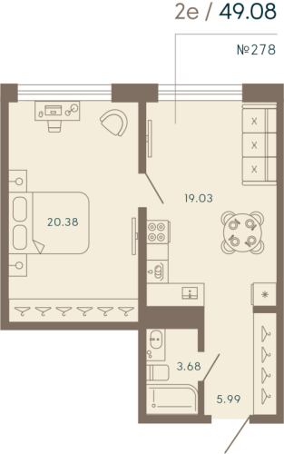 1-комнатная квартира, 49.08 м²; этаж: 7 - купить в Санкт-Петербурге