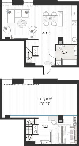 1-комнатная квартира, 65.1 м²; этаж: 6 - купить в Санкт-Петербурге